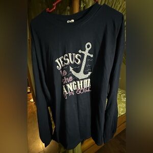Jerzees Navy Long Sleeve Tee with Anchor Graphic